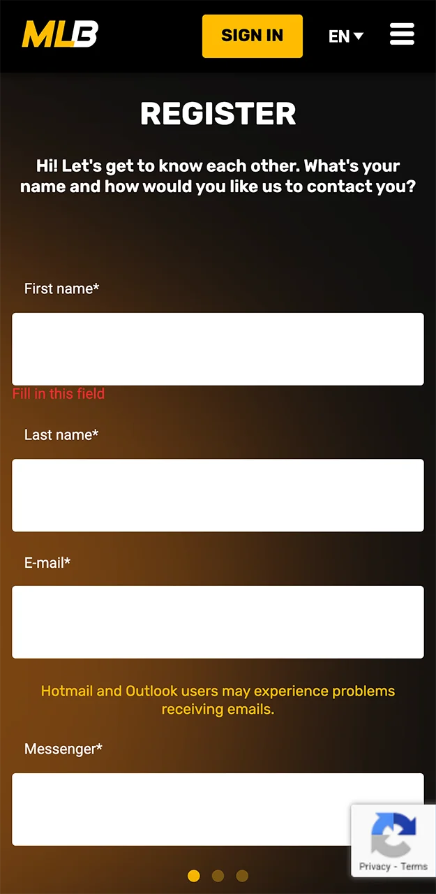 Complete your registration for the Melbet affiliate programme.