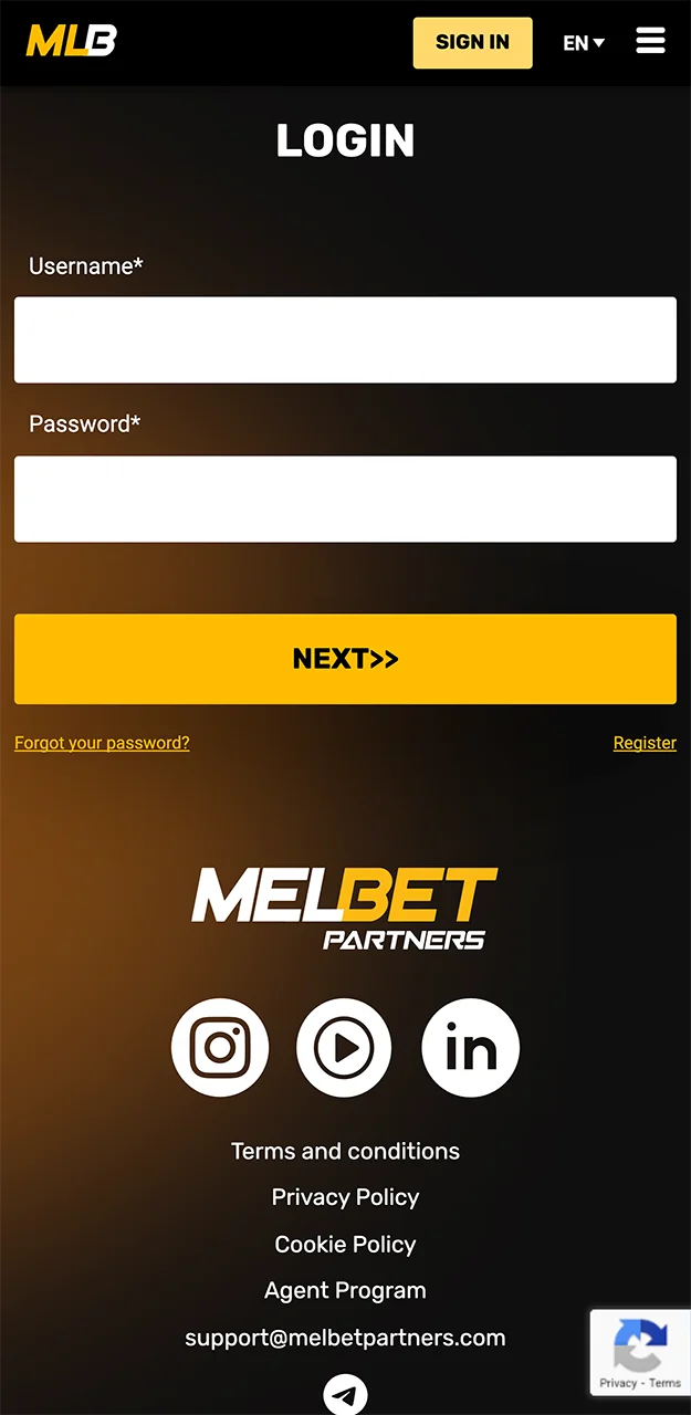 Log in and explore the features available in your Melbet affiliate programme account.