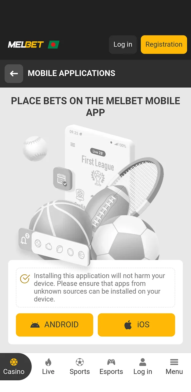 Start downloading the Melbet app for Android.