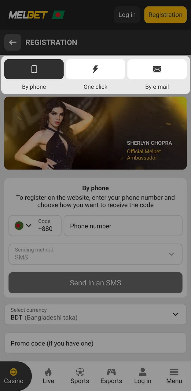 Choose the method that suits you best for registering an account with Melbet.