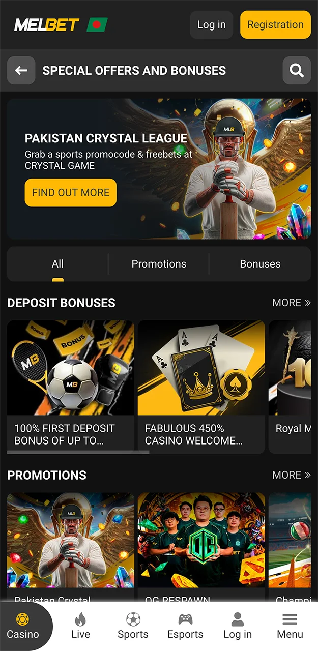 Promotions and bonuses from Melbet Casino.