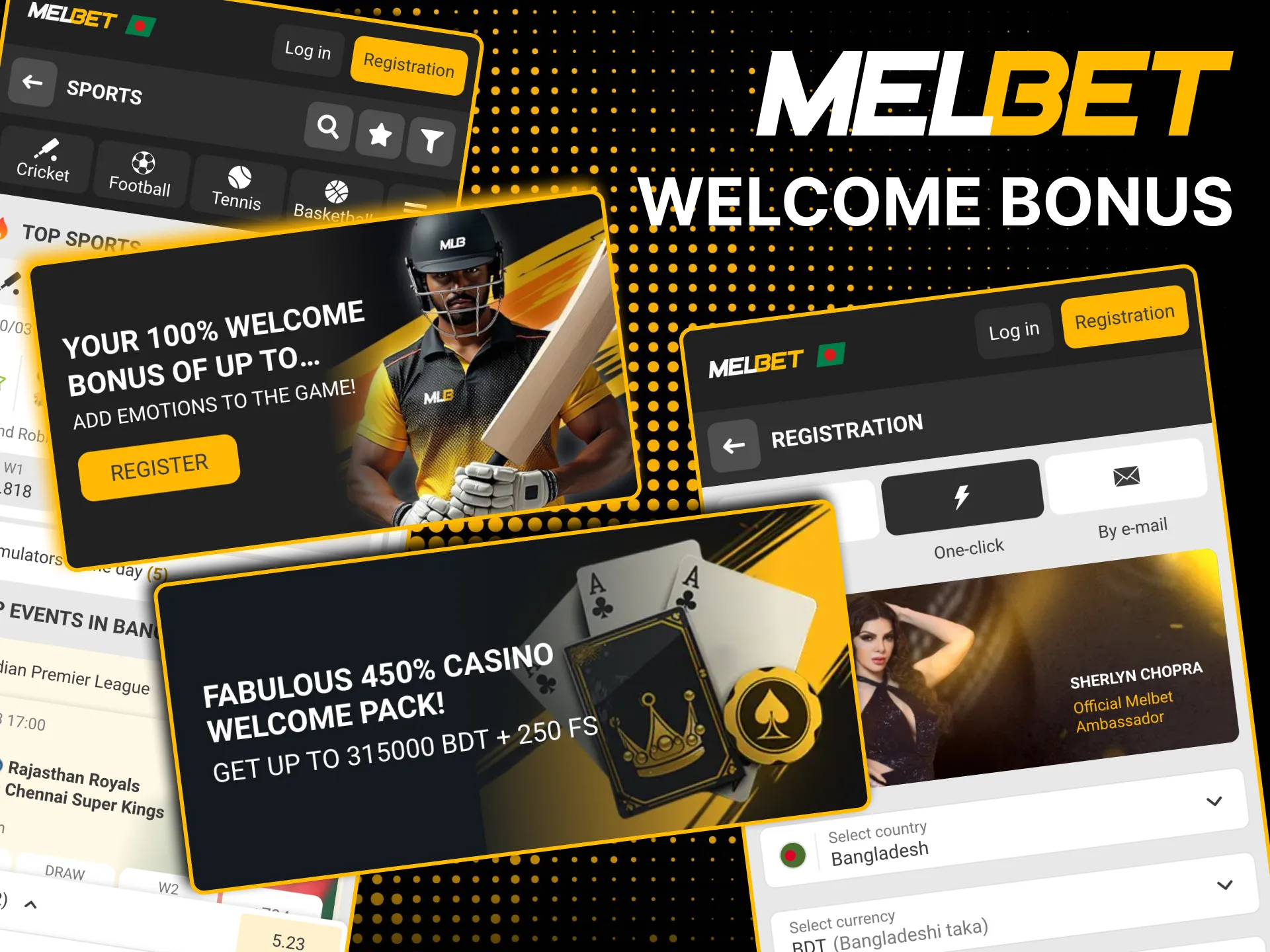 Choose sports or casino bonus during Melbet registration.