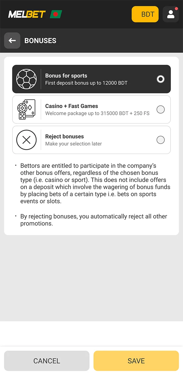 Choose the Melbet bonus that suits you best.