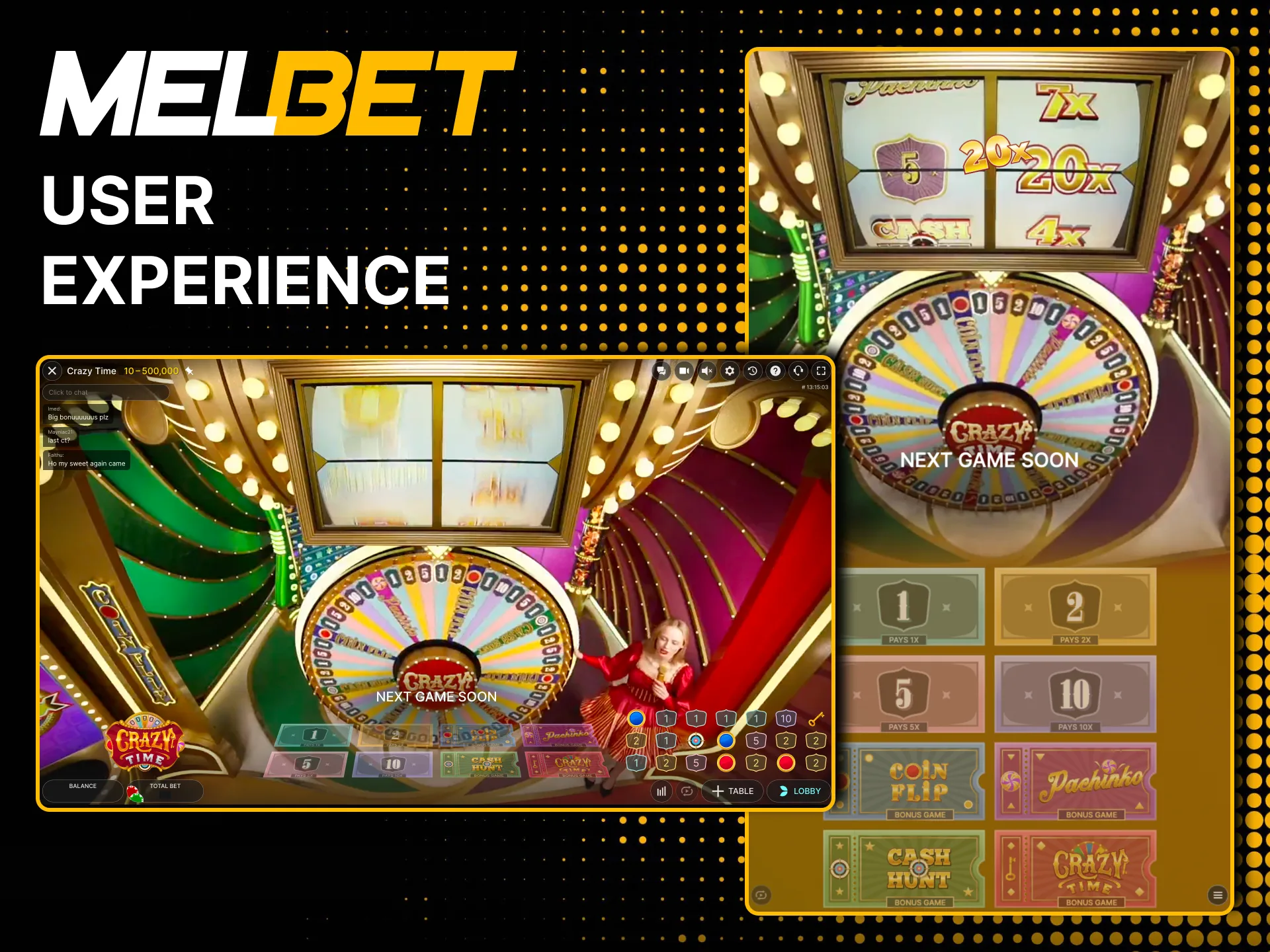 Interactive Melbet Crazy Time hosts respond to chat.