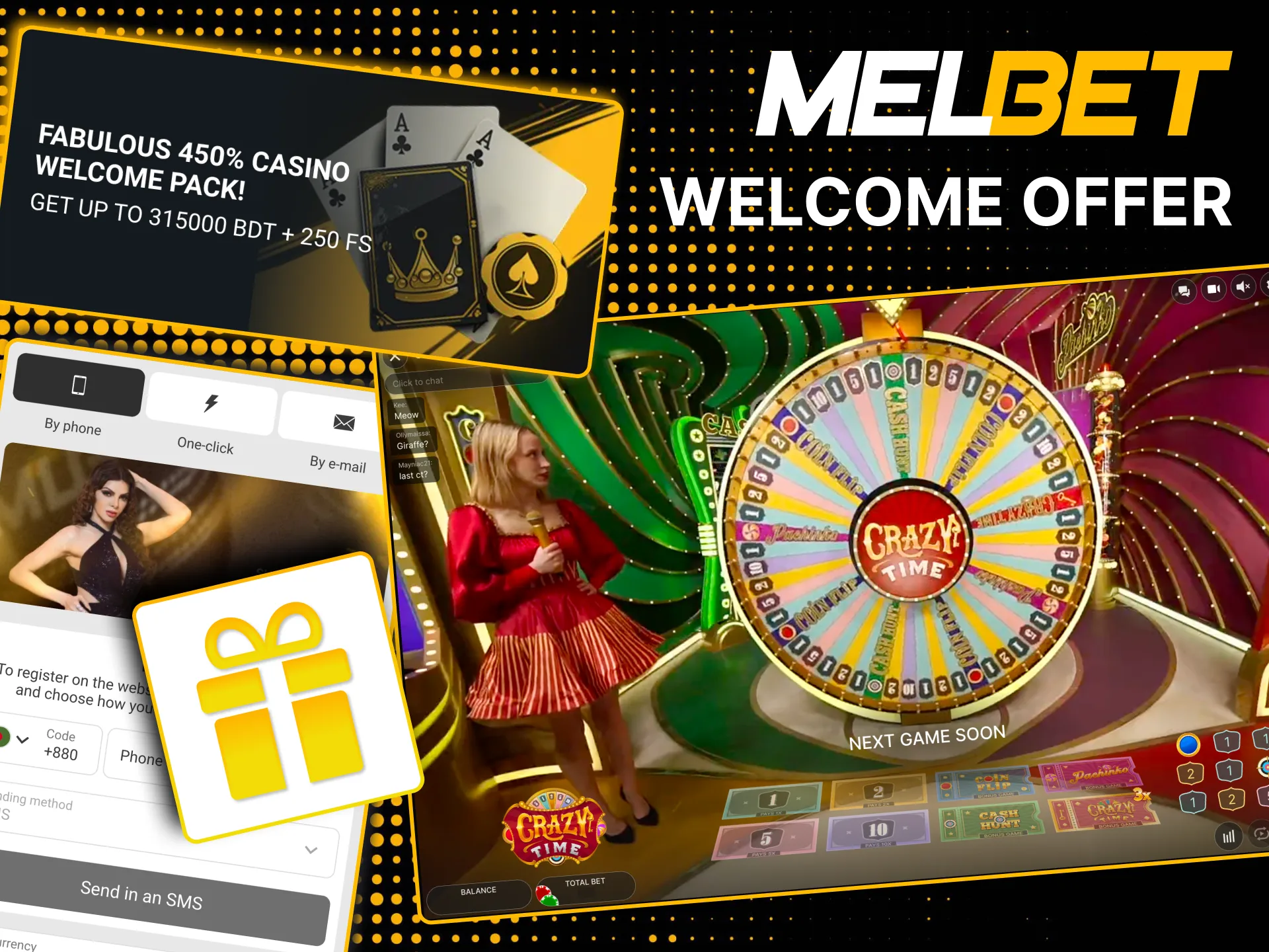 Claim Melbet welcome package for Crazy Time players.