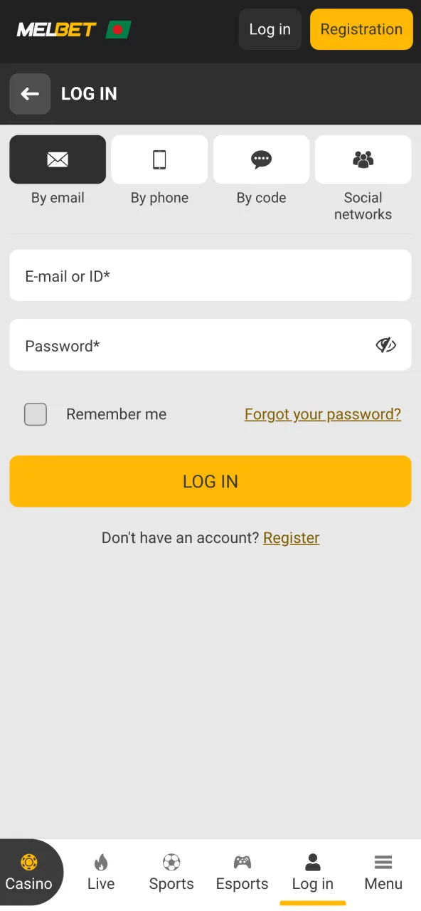Log in to Melbet quickly with username and password credentials.