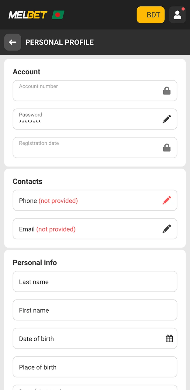 Verify your profile to unlock new account features on the Melbet website.