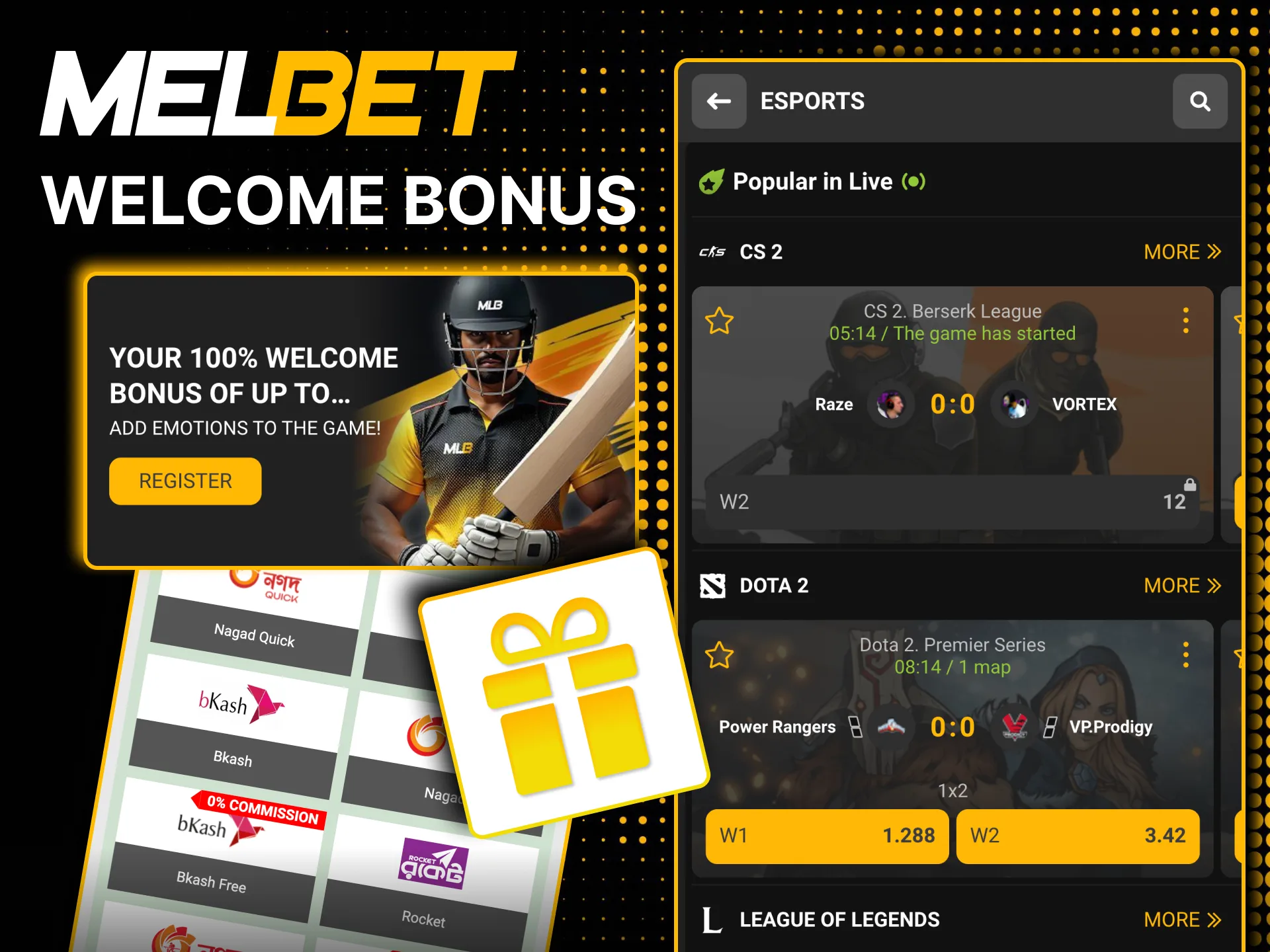 Register at Melbet to unlock esports welcome package.