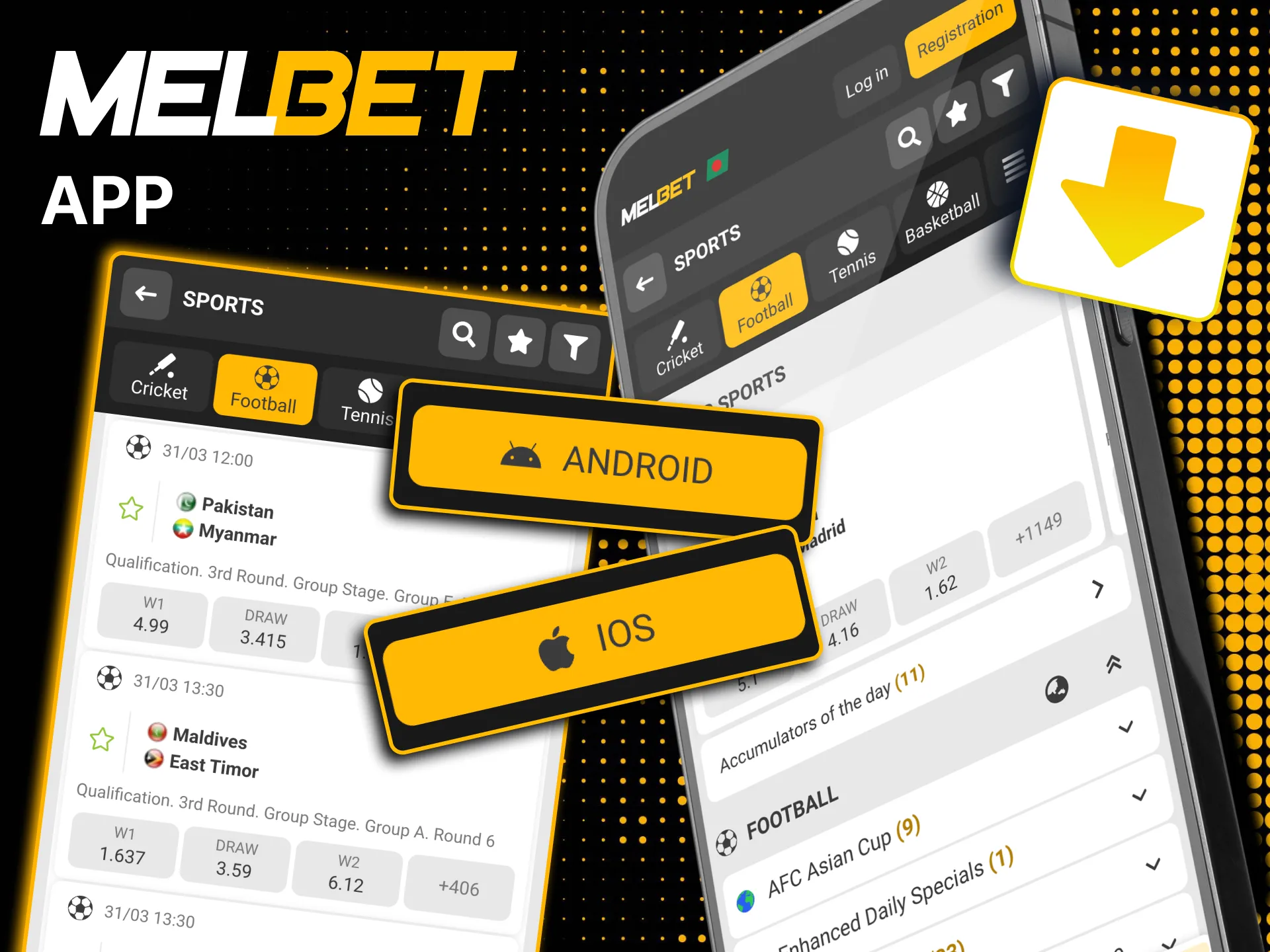 Log into Melbet app to place football bets.