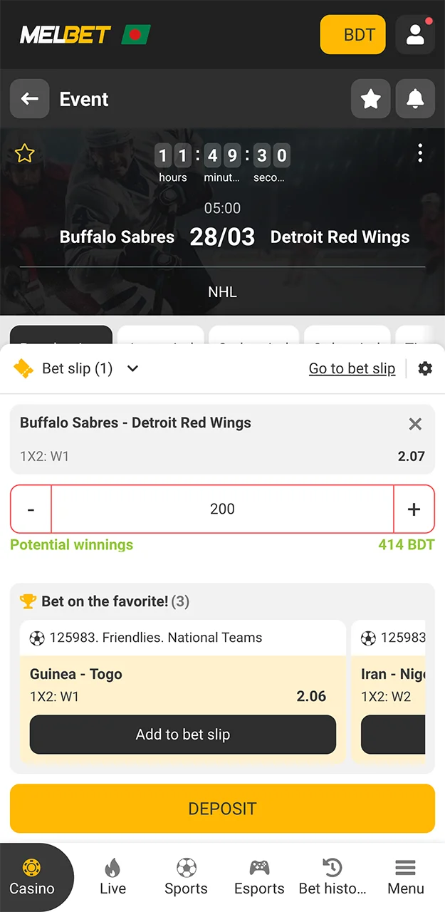 Select the Buffalo Sabres to bet on at Melbet.