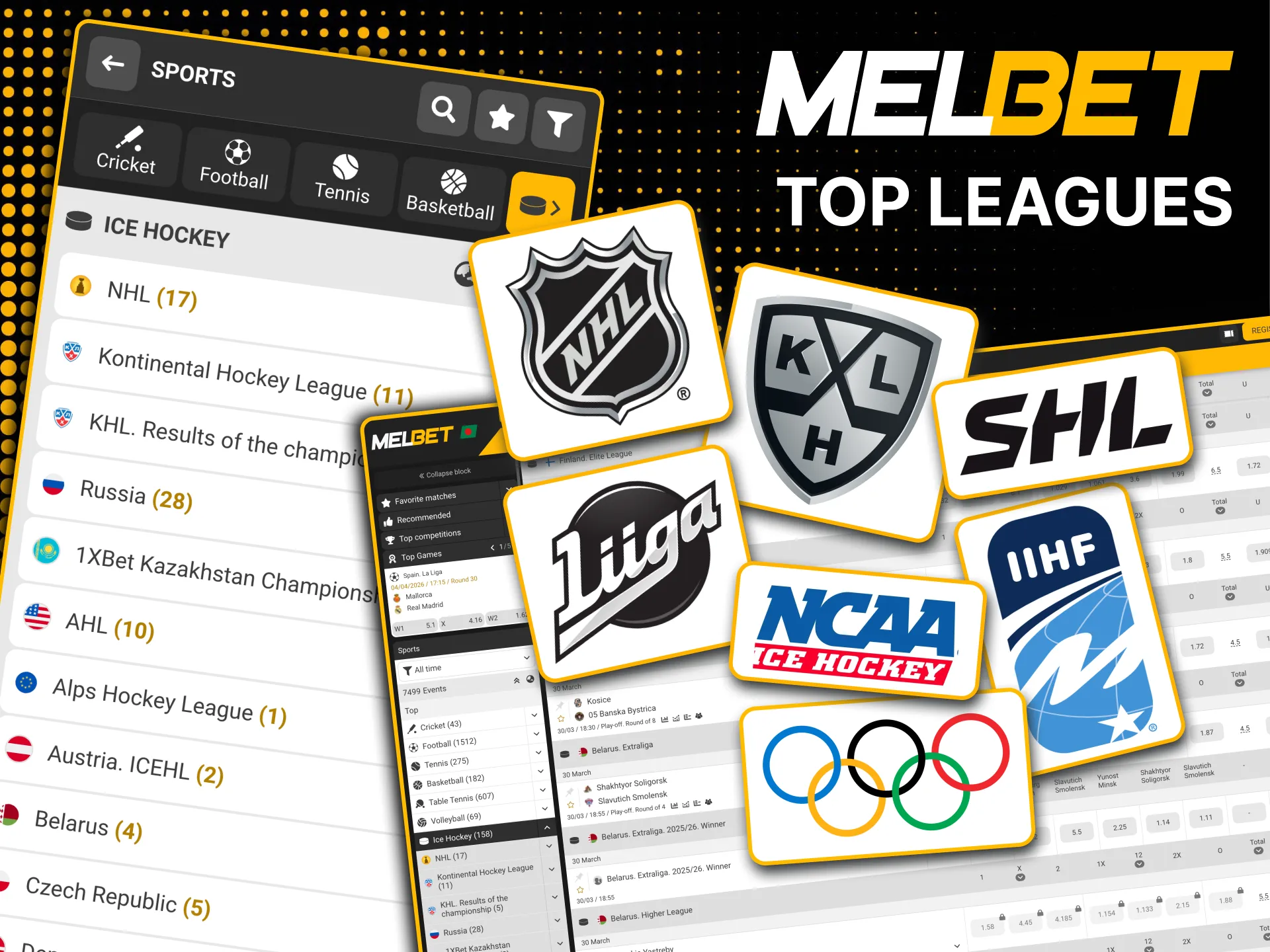 Bet on IIHF World Championship and Olympic hockey at Melbet.