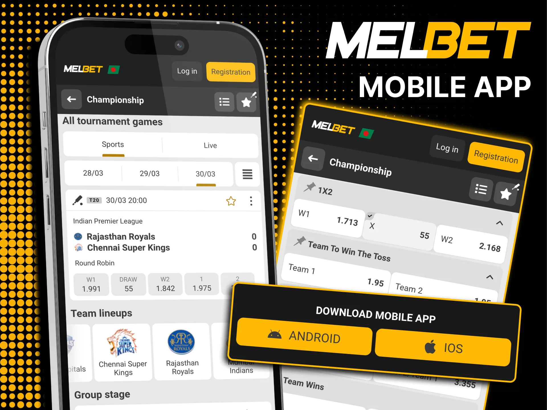 Place IPL wagers on Melbet app for Android and iOS devices.
