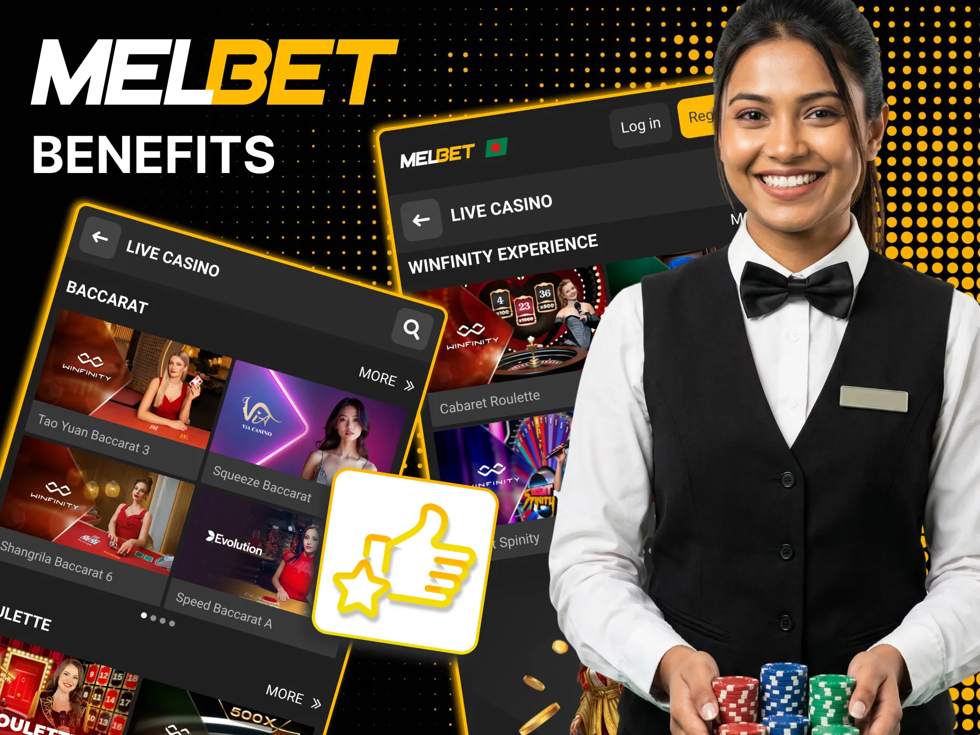 Real‑time gameplay streamed from Melbet live casino tables.