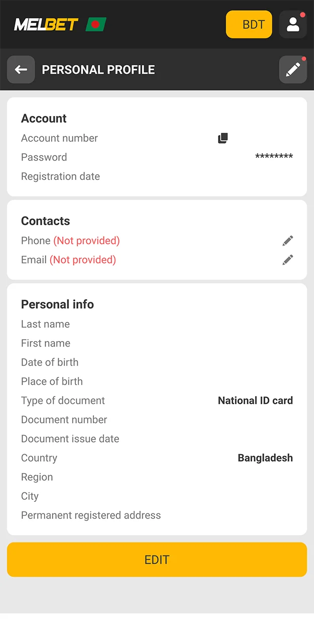 Use your phone number to verify your account on the Melbet website.