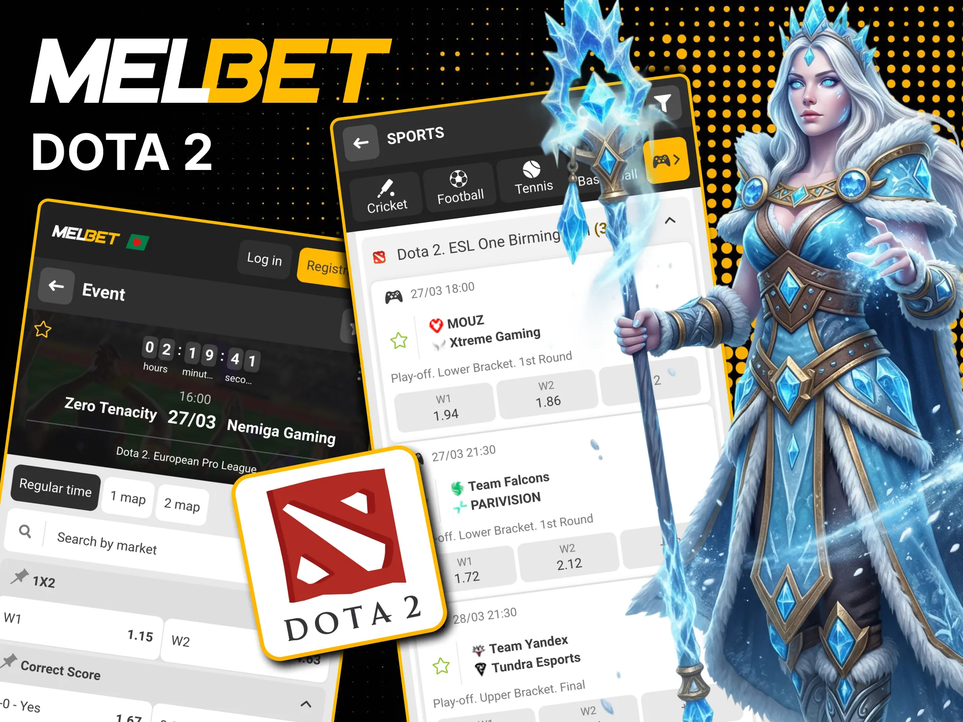 Melbet Dota 2 betting with live streaming for major events.