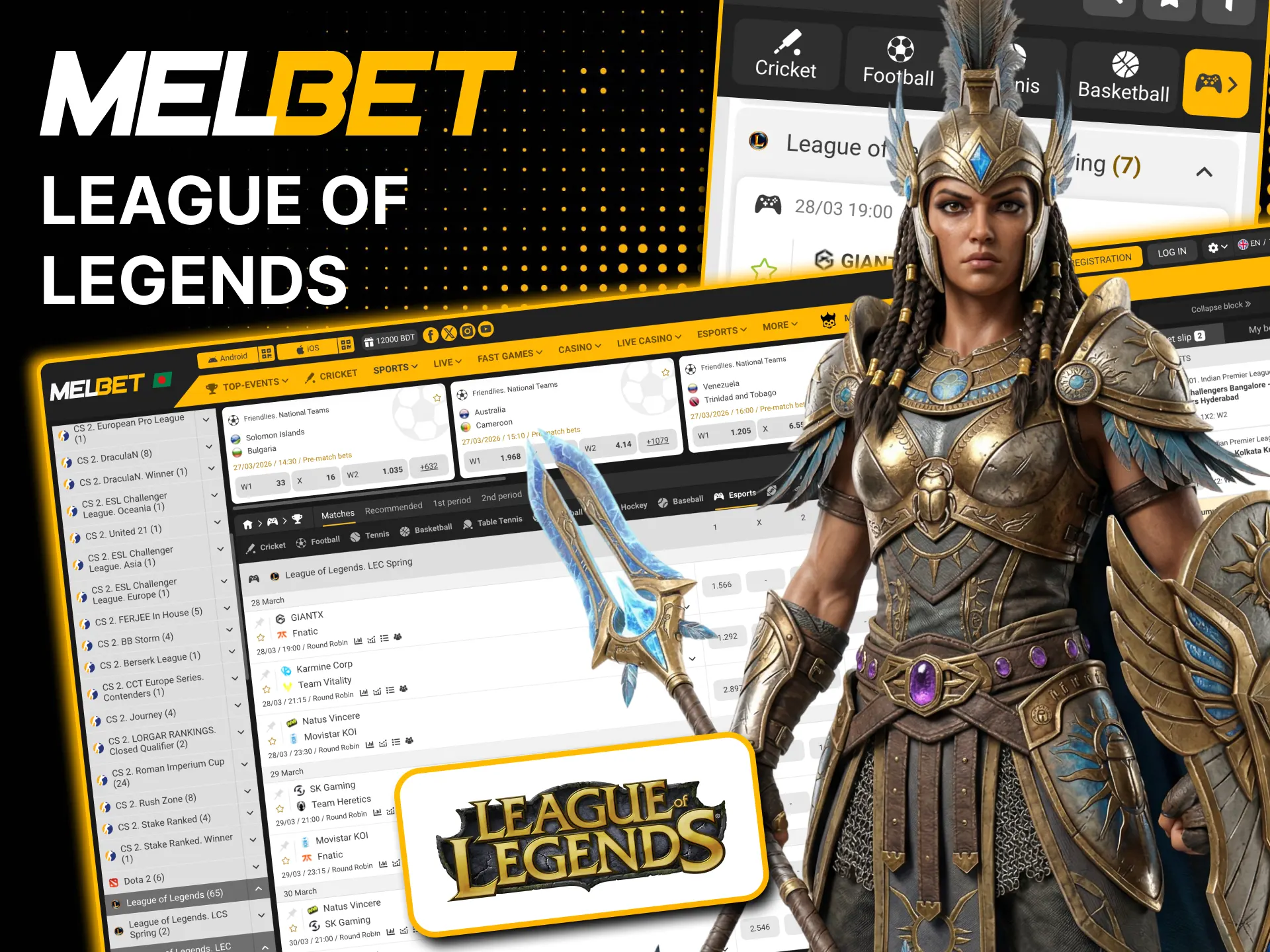 Place League of Legends bets including towers and barons via Melbet.