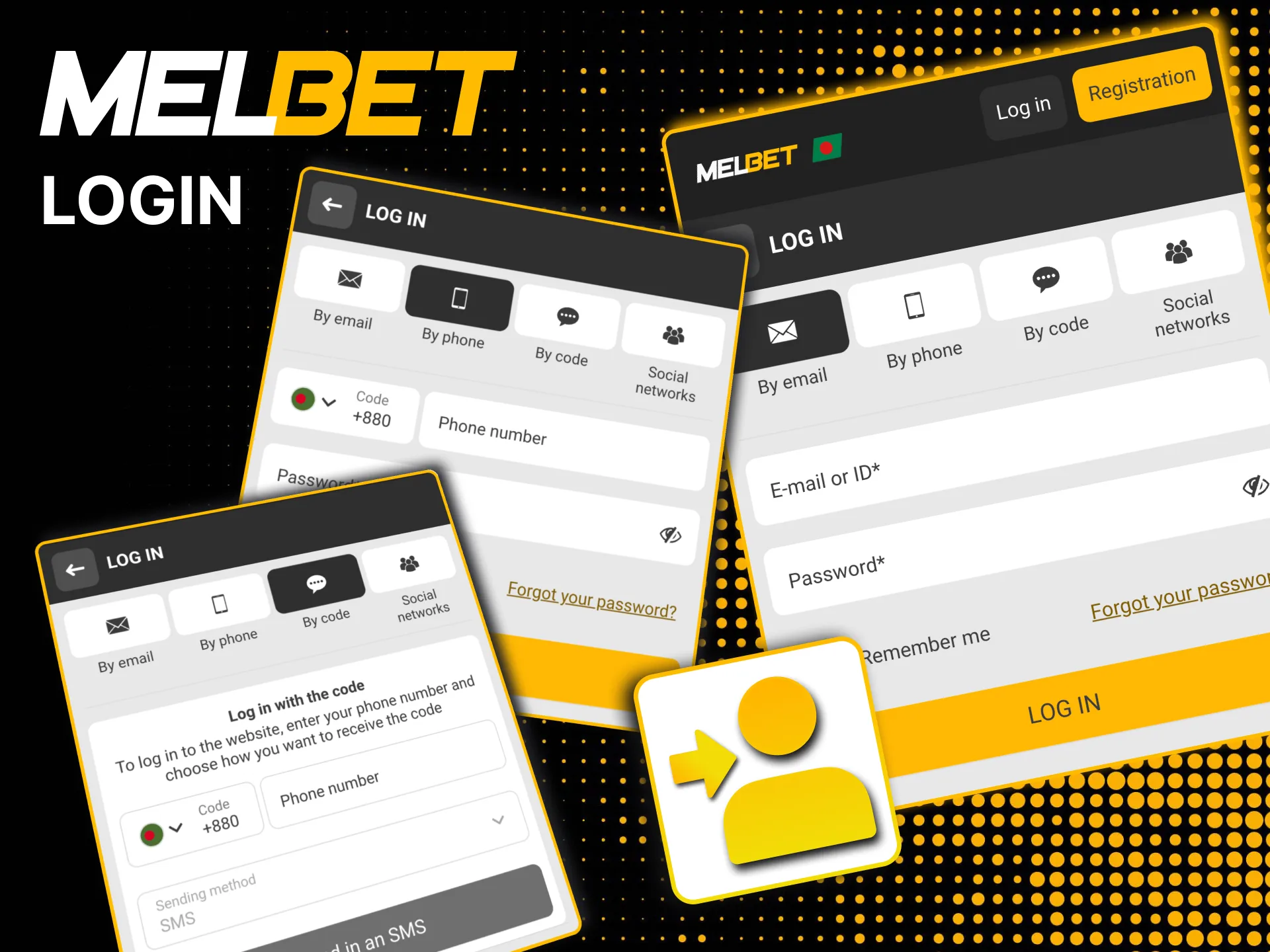 Enter details to log in and start playing at Melbet.