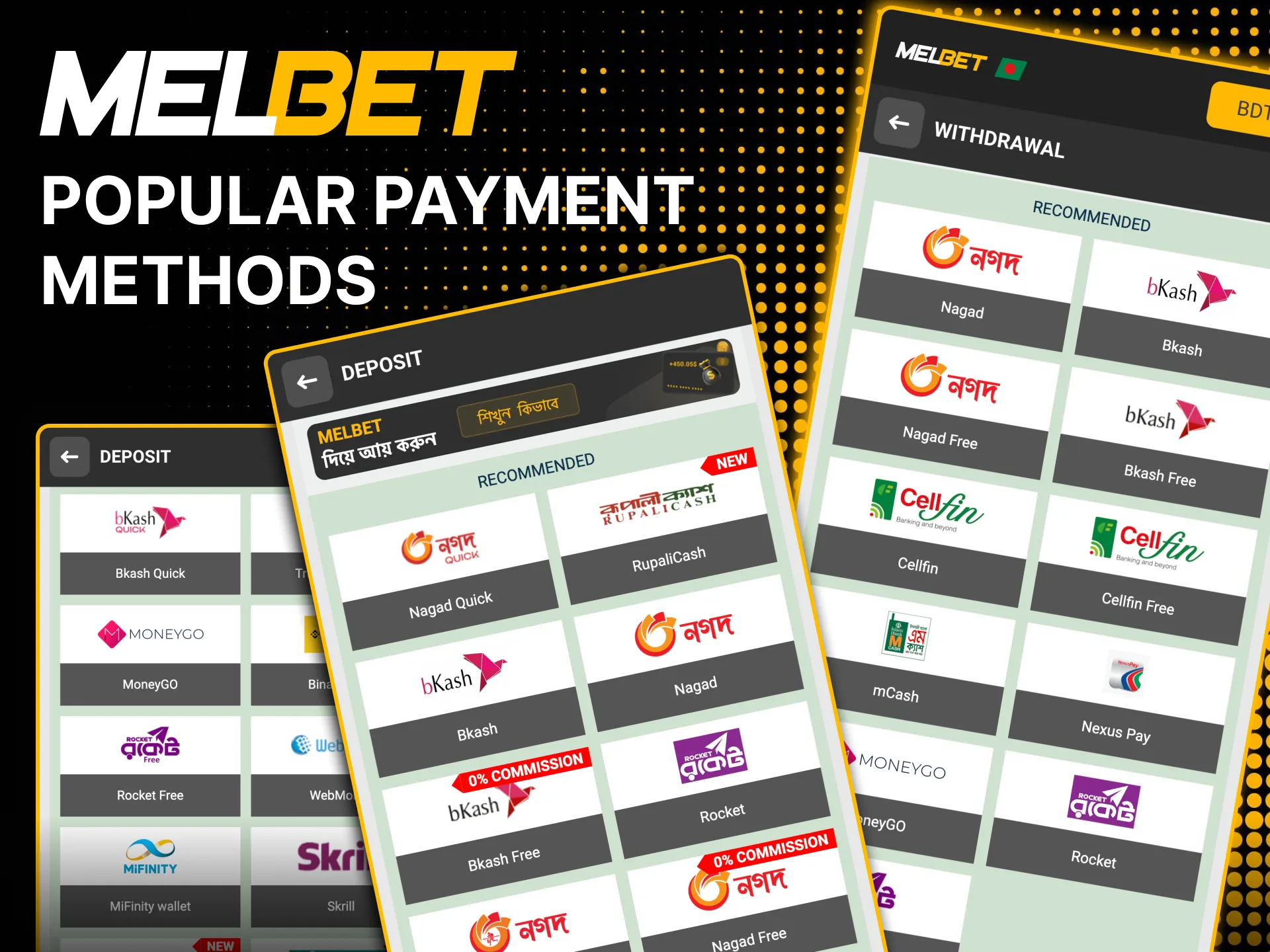 Melbet accepts Visa, Mastercard, and UPI deposits.