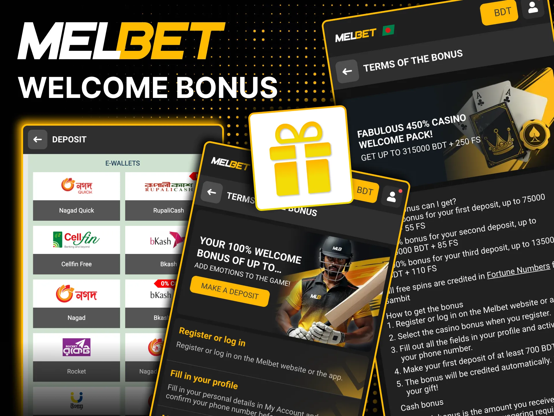 Melbet bonus applies to casino and sports betting.
