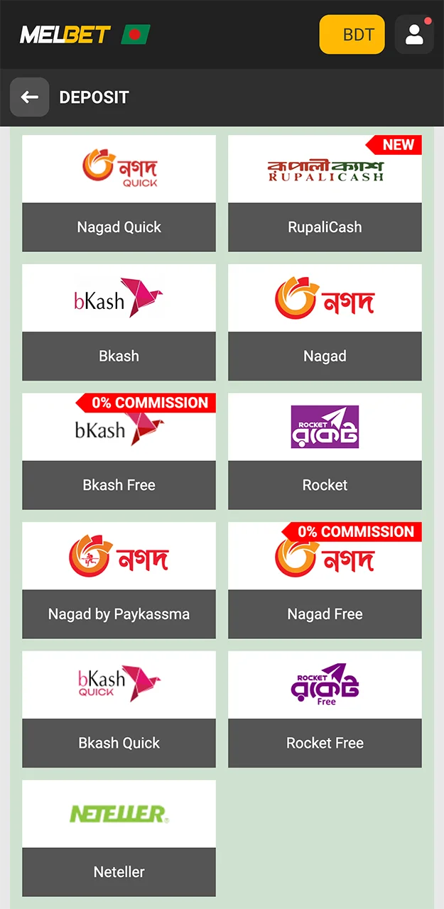 Use Neteller to make a quick deposit at Melbet.