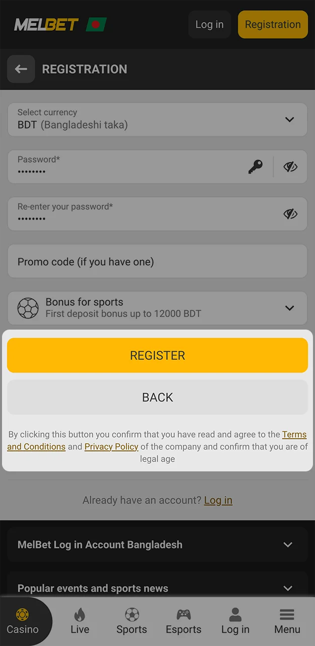 Read the Melbet terms and conditions.