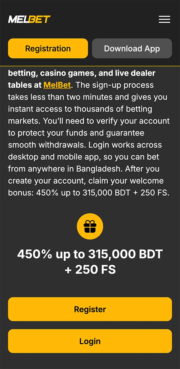 Go to the Melbet registration form.