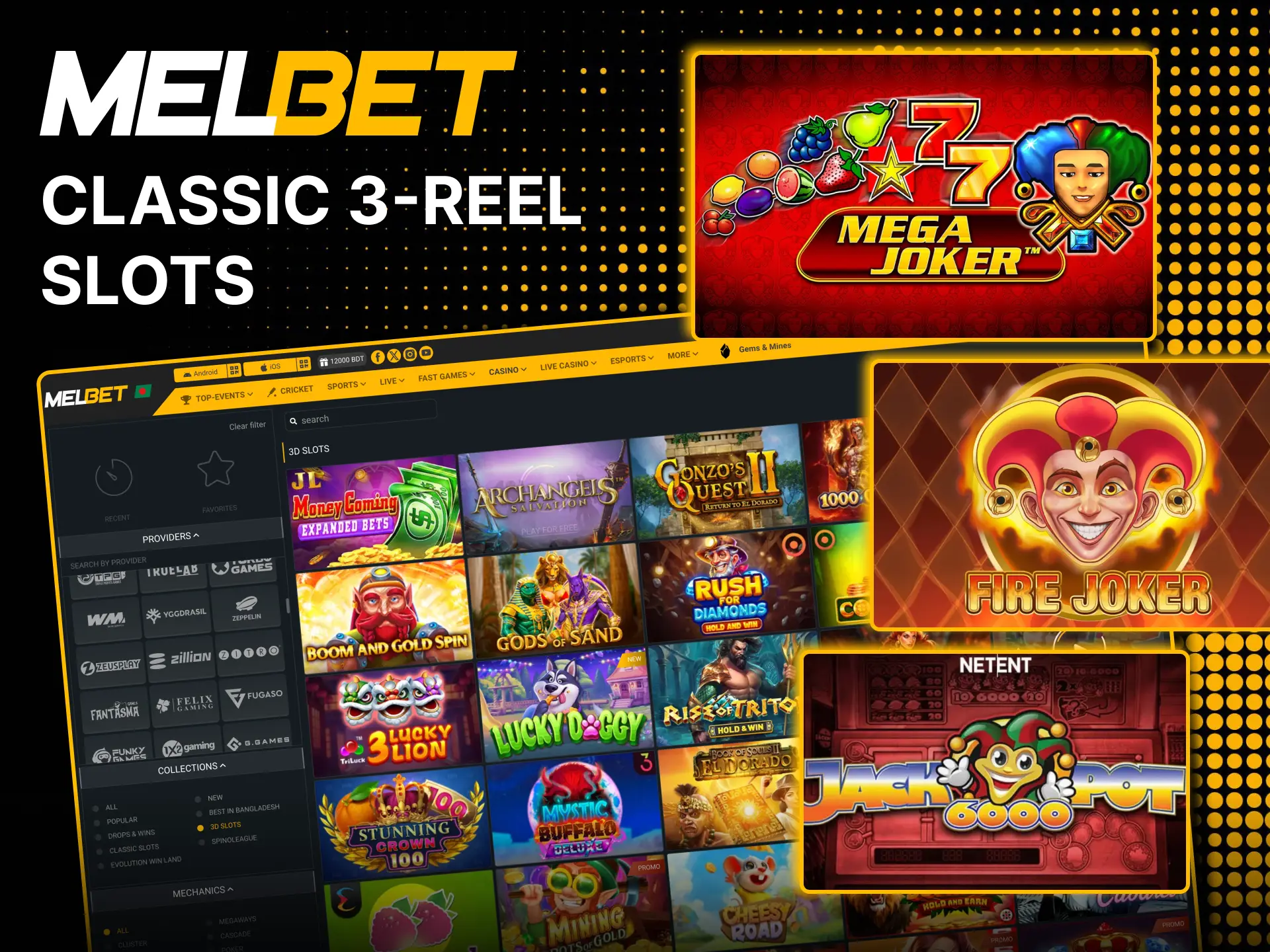 Spin three reels on Melbet classic slot games.