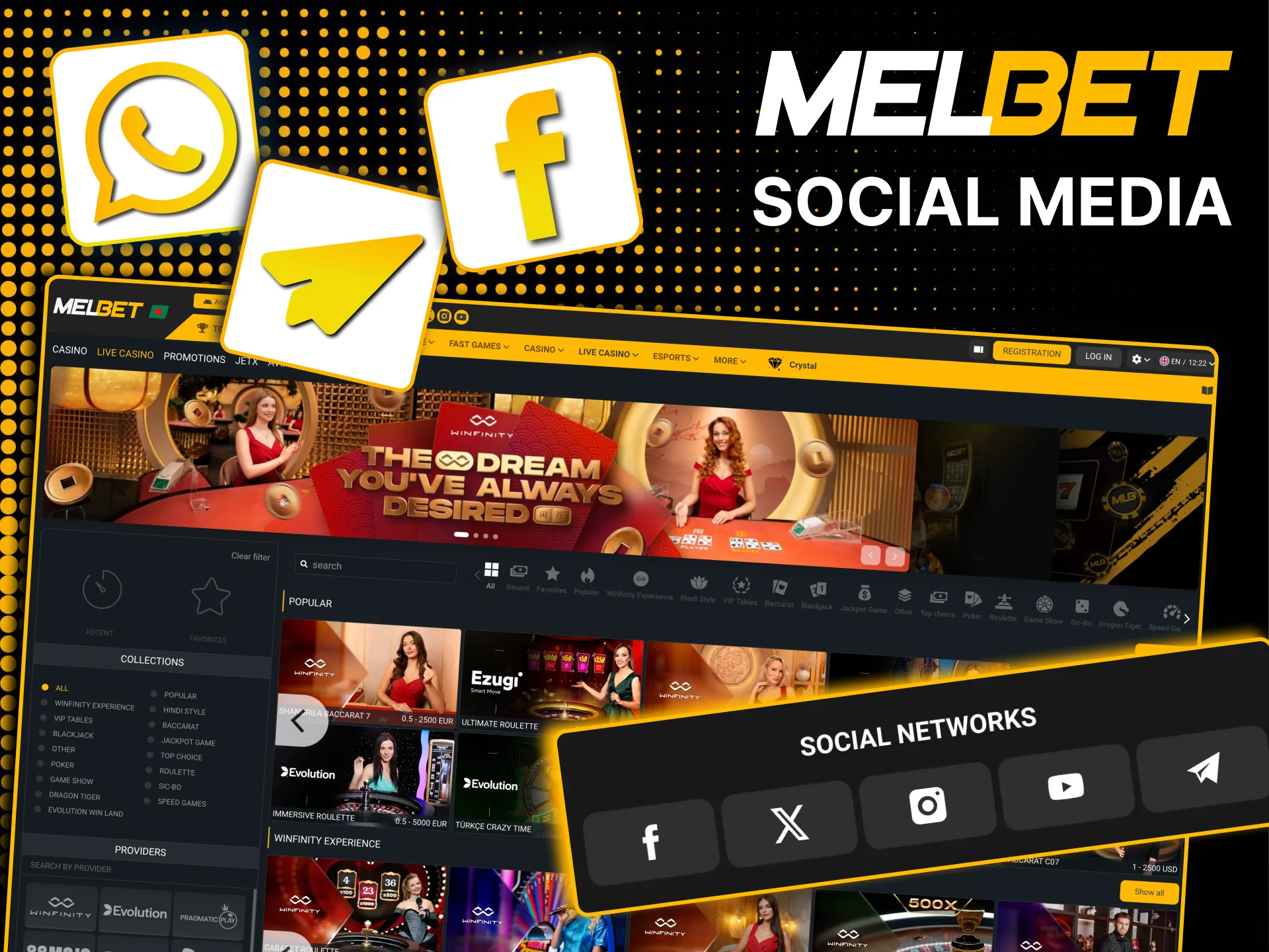 Contact Melbet via Telegram, WhatsApp, or Messenger.