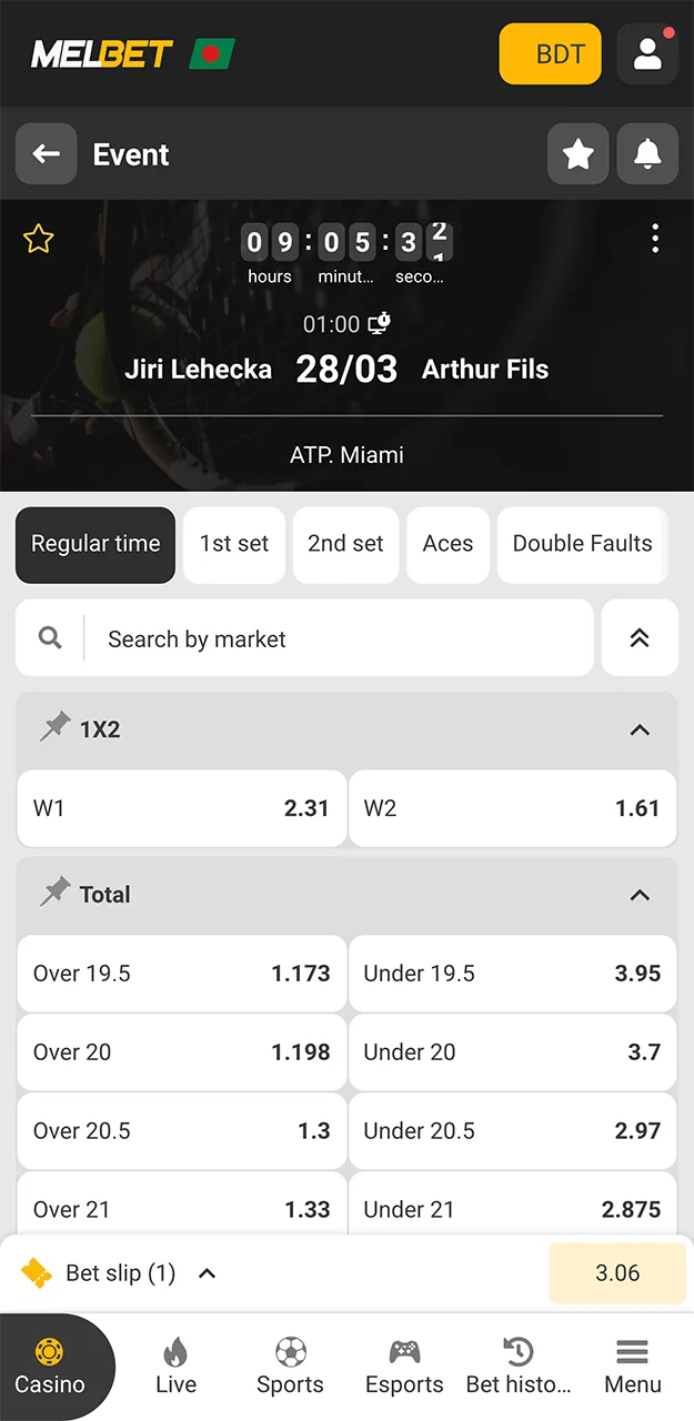 Check out the tennis match and make an accurate prediction at Melbet.